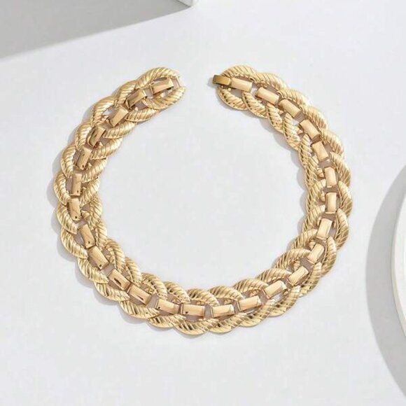 18K Gold Filled Braided Chunky Chain Choker Necklace - Picture 4 of 4